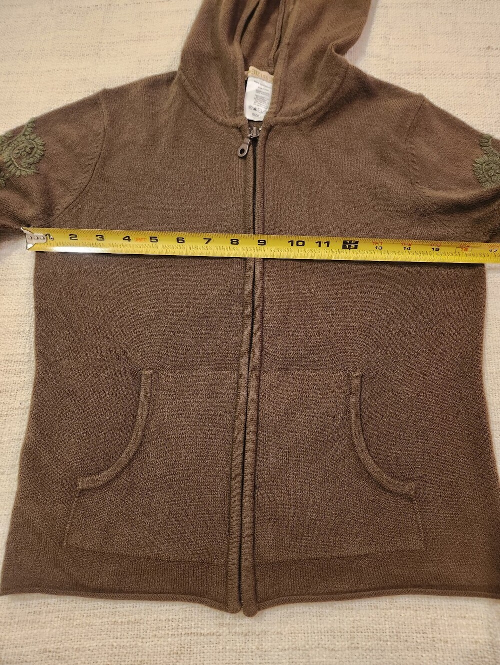 Miss Me Brown Hooded Zip Sweater with Green Embroidered Detail - Picture 8 of 8